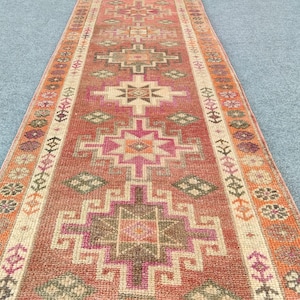 3 by 13 Runner Persian, Heriz runner rug, Antique Turkish runner 3x13, Geometric runner rug, Vintage runner 3x13, Dark blue red runner rug