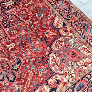 9x12 Heriz rug Antique, Persian area rug 9x12, Afghan area rug 9x12 vintage, Serapi rug, Turkish 9x12 Oushak rug, Living room rug 9x12 dark