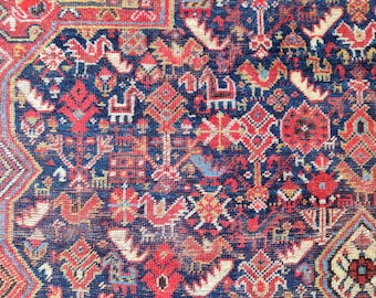 5x7 antique rug, Persian rug 5x7, Shiraz rug, Heriz rug 5x7 vintage, Vibrant dark 5x7 turkish rug, Vintage rug 5x7, Kurdish rug 5x7 rare