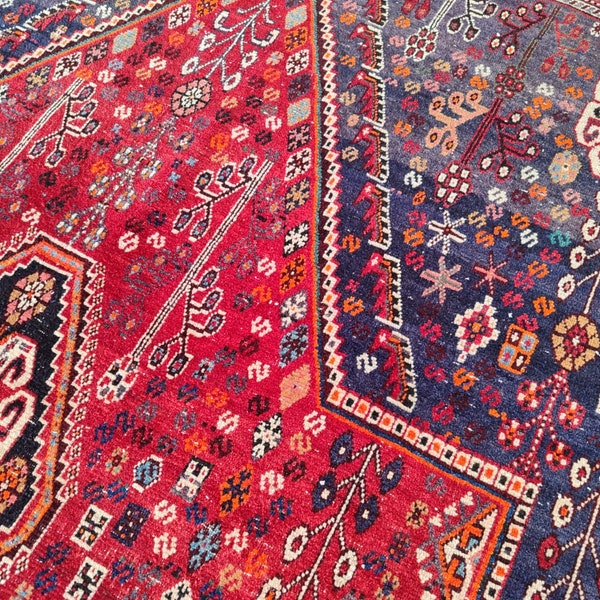 Red Turkish rug 5x6, Dark vintage rug 5x6, Heriz rug, Oushak rug 5x6, Multi colorful Vibrant rug 5x6 4x6, Persian rug 4x6, Fabulous rug rare
