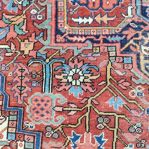 9x12 rug antique, Persian area rug 9x12, Heriz area rug 9x12, Oversize rug vintage 9x12, Bedroom 9x12 living room rug, Coral area rug