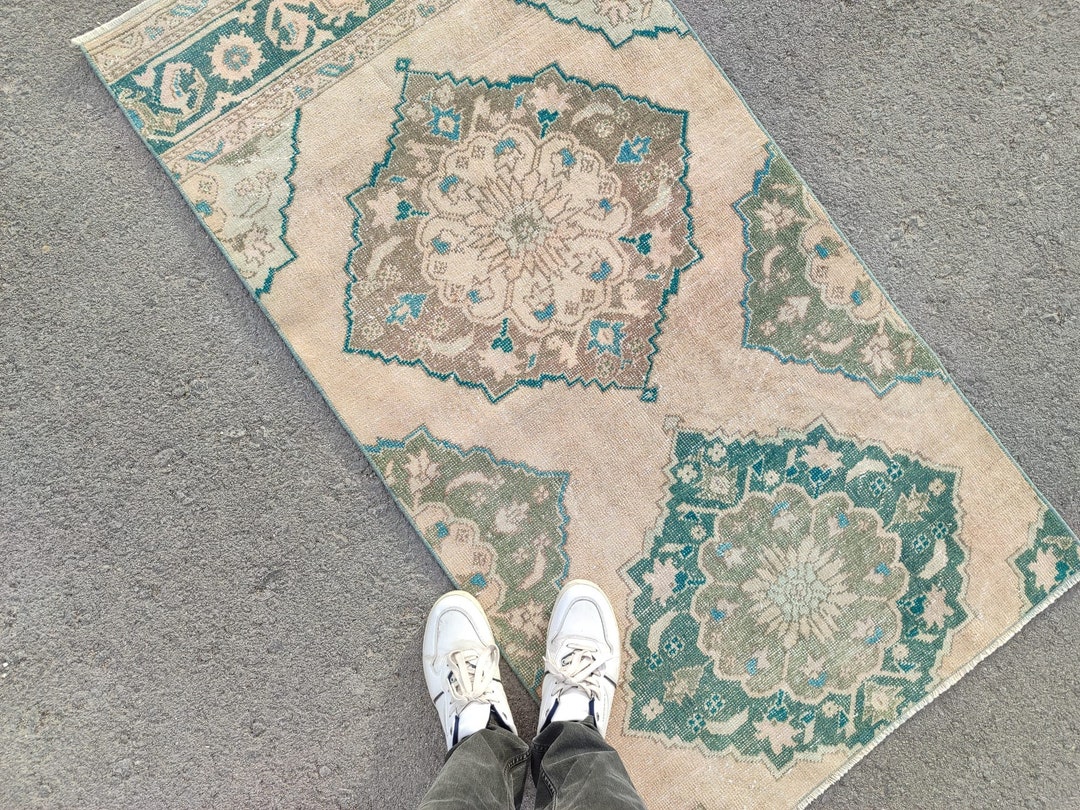 3x5 Turkish Rug Muted, Antique 3x5 Handmade Rug, Vintage Rug 3x5 Oushak