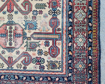 Persian rug 3x5, Heriz rug 3x5, Turkish rug 3x5 antique, Vintage rug 3x5, Dark deep vibrant rug small, Caucasian rug, Herki rug, 3 by 5 rug
