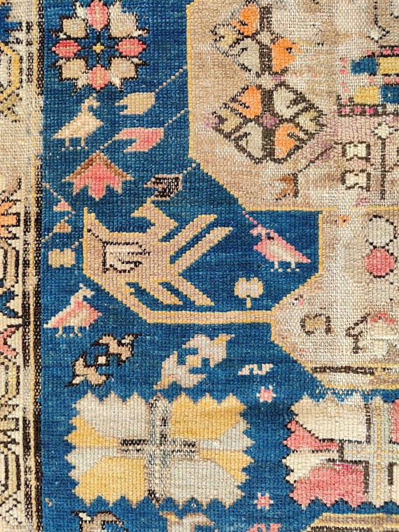 4x5アンティークアゼルバイジャンラグ、希少な4x5カザフラグ、古い