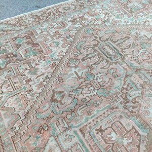9x12 rug persian, Oversize vintage rug 9x12, Turkish 9x12 oushak rug, Heriz area rug 9x12, Muted color living rug 9x12 bedroom, Furniture