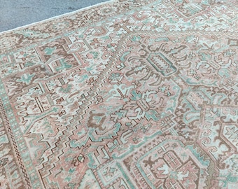 9x12 rug persian, Oversize vintage rug 9x12, Turkish 9x12 oushak rug, Heriz area rug 9x12, Muted color living rug 9x12 bedroom, Furniture