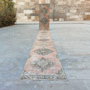 30 FOOT long runner for hallway, Antique long runner neutral, Long runner turkish Vintage Oushak, 3x30 runner rug, Stair rug