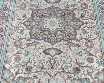 5x7 Turkish rug soft color, Modern oushak rug 5x7, Vintage rug 5x7 afghan, Persian 5x7 heriz rug, Oriental rug, Furniture home, Kurdish rug