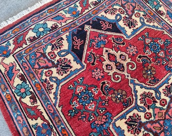 3x4 rug antique, Vintage rug 3x4, Afghan rug, Persian rug 3x4, pink Turkish rug 3x4, Caucasian rug, Herki rug, Short rug, Heriz rug 3x4