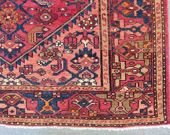 Vintage Rug 4x7, Red Turkish rug 4x7, Dark Persian rug 4x7, Heriz rug, Antique rug, Oushak rug 4x7, 19 th Century rug, Large runner rug 4x7