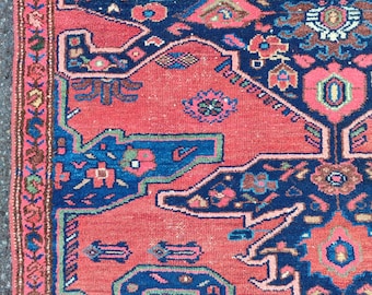 Coral Vintage Rug 4x7, Persian rug 4x7, Dark Turkish rug 4x7, Heriz rug, Antique rug, Oushak rug 4x7, Malayer rug rare, Large runner rug 4x7