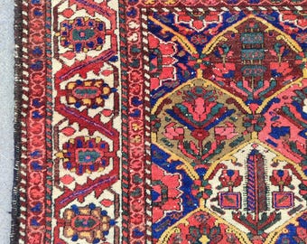 Heriz rug 5x7, Antique rug 5x7, Persian rug 5x7, Dark deep vibrant colorful rug 5x7, Turkish rug 5x7, 5 by 7 rug, Kurdish area rug herki