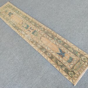 Skinny runner rug Turkish 2x10, Vintage runner 2x10, Oushak runner 2x10, Narrow runner rug, Heriz Runner rug, Muted neutral runner rug 10 11