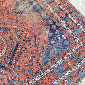 Navy 7x10 Antique rug, Shiraz rug 7x10 vintage, Vibrant persian rug 7x10, Heriz area rug 7x10 dark, Kurdish rug, Caucasian rug, Afghan rug