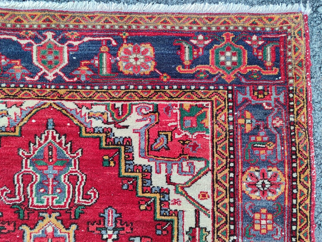 4x5 Antique Rug, Persian Rug 4x5, Caucasian Rug, Shiraz Rug, Red Color ...