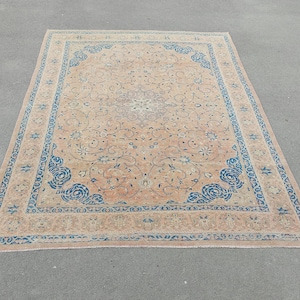 9x12 Oversize rug Persian, 9x12 Turkish rug blue, Heriz area rug 9x12, 9 by 12 rug Vintage Oushak, Muted neutral rug 9x12, Living rug 9x12