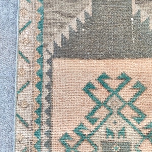 2 x 4 tapijt, mager loper tapijt, klein herki-tapijt, rood 2 x 4-tapijt Turks vintage Oushak, smal tapijt, badmattapijt, Afghaans tapijt, kort tapijt, deurmat afbeelding 1