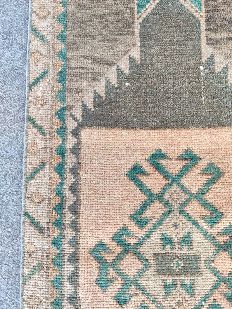 2 x 4 tapijt, mager loper tapijt, klein herki-tapijt, rood 2 x 4-tapijt Turks vintage Oushak, smal tapijt, badmattapijt, Afghaans tapijt, kort tapijt, deurmat afbeelding 1