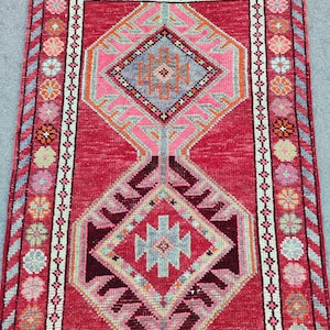Red turkish runner 3x13, Vintage runner 3x13, Red herki rug runner 3x13, Dark Persian runner 3x13, Geometric rug runner, Antique runner 3x13