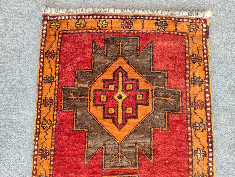 2x3 Small Antique Rug Vibrant Red Color, Skinny Rug, Turkish Rug 2x3