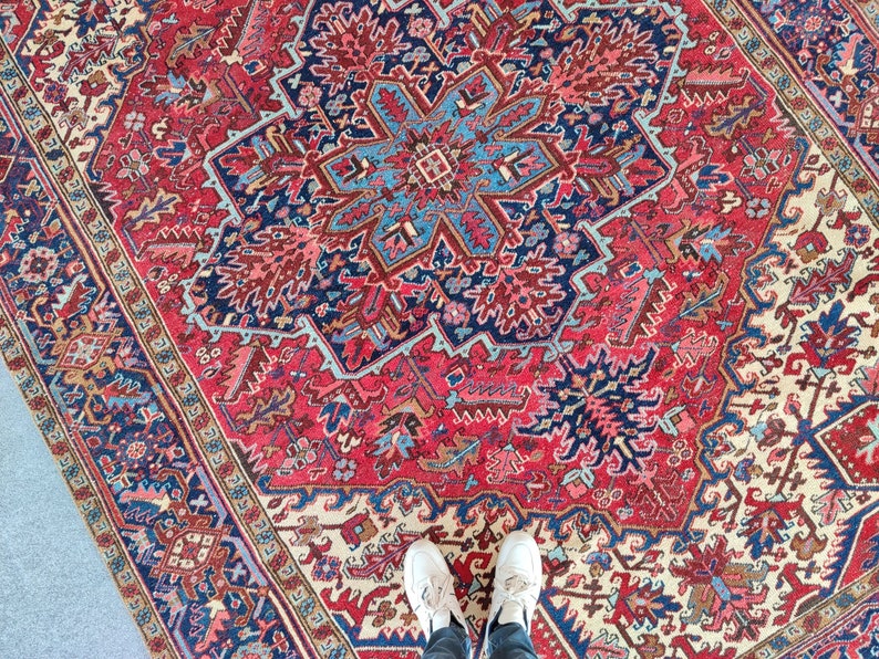 8x11 Persian Rug, Antique Area Rug 8x10 Heriz, Vintage Furniture