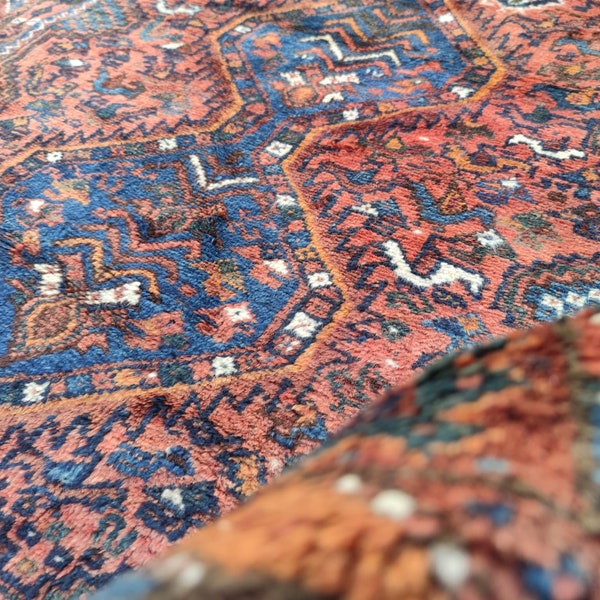 Early 1800's rug, Shiraz rug, Persian rug 4x5, Antique rug 4x5 turkish, Vintage rug 4x5, Heriz rug 4x5, Geometric rug, Caucasian rug wool