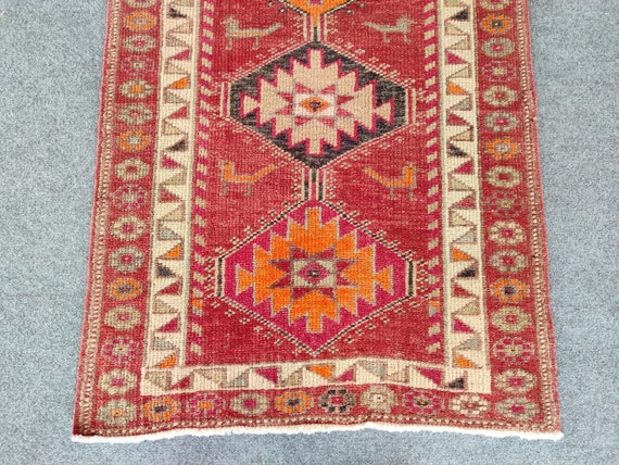 ヴィンテージ　トルコ製ランナーラグ トルコヴィンテージラグ 44.5×106 ランナーラグ 紫 グレイ くすみ