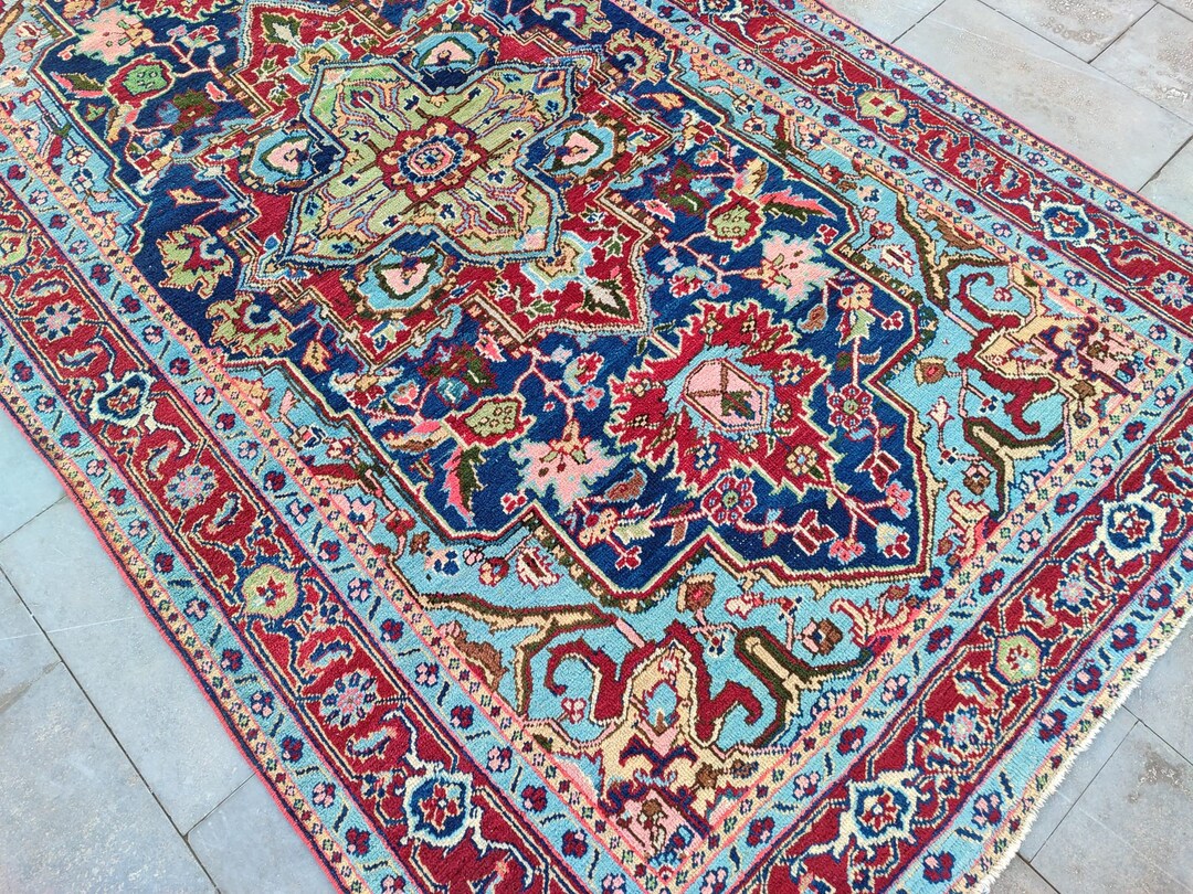 Blue Heriz Rug, Antique Rug 6x10, Vibrant Color Persian Rug 6x10 ...