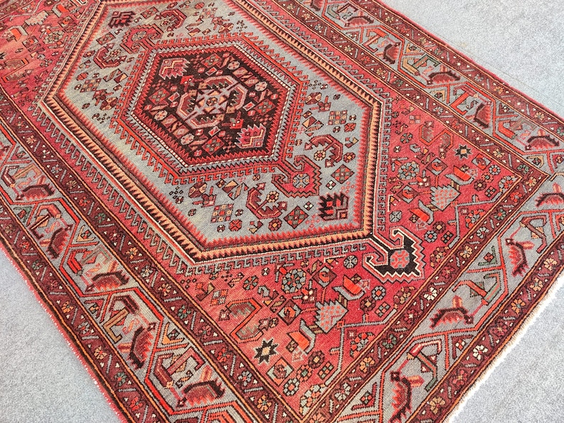 5x7 Antique Rug, Persian Rug 5x7, Shiraz Rug, Heriz Rug 5x7 Vintage