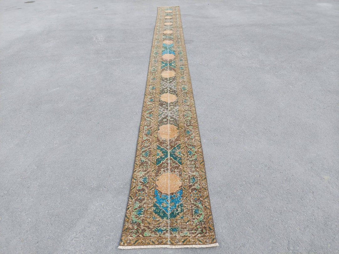 14x25 Long Runner Rug Extra Long Runner Rug, Very Long Vintage Turkish Oushak Runner, Rug ...