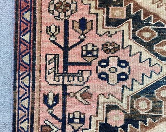Rug runner 3x10 Persian Vintage Turkish oushak, Heriz runner rug 3x10, Geometric runner rug, Antique runner 3x10, Neutral runner 3 by 10 ft
