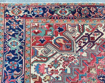 8x11 Persian rug, Heriz rug 8x10 vintage, Antique 8x10 area rug, Bedroom rug 8x10 living room, Afghan rug, Vibrant red turkish rug 8x10