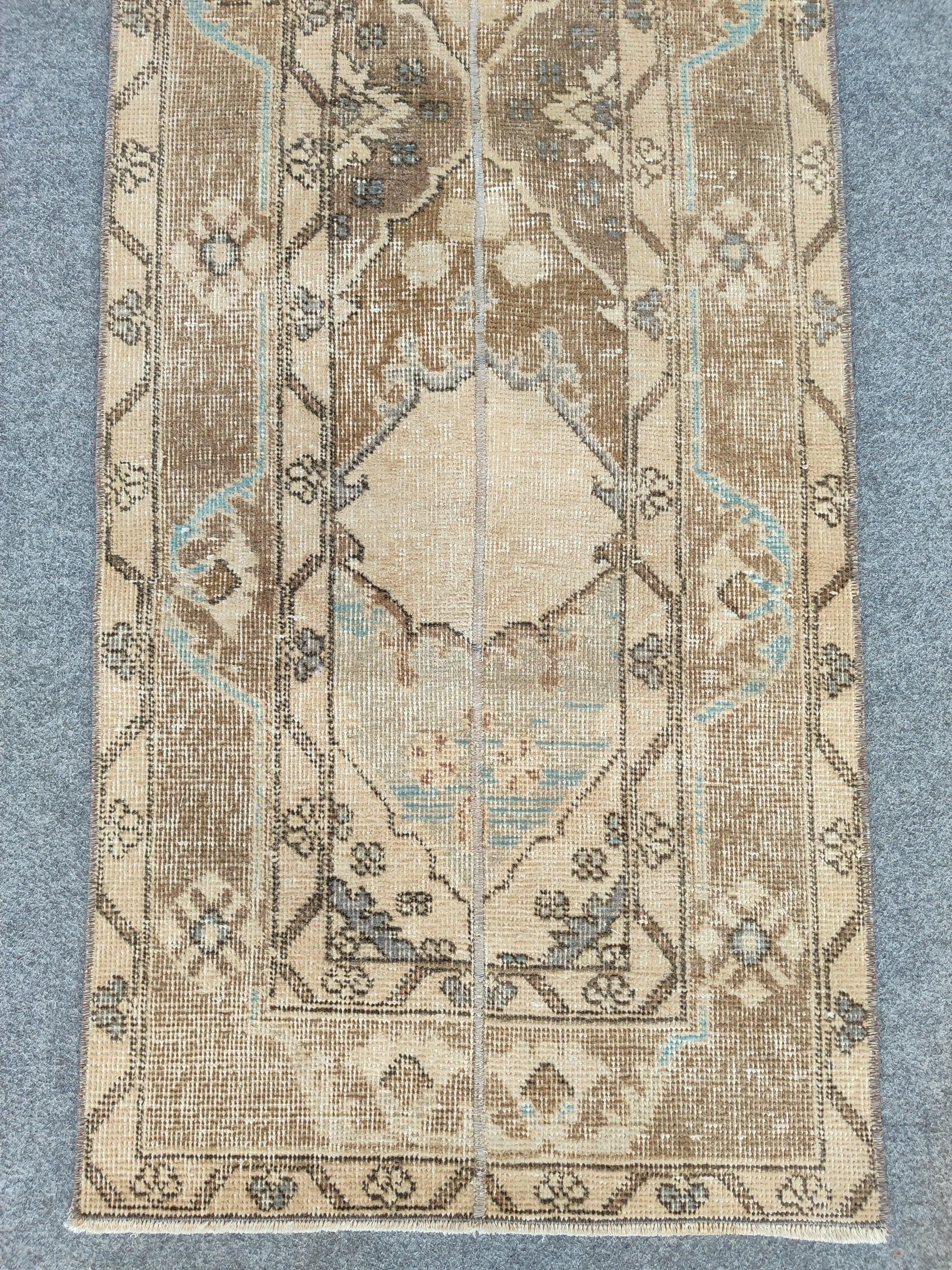 2x11 runner Vintage, Skinny runner rug, Wool Turkish runner 2x11, Narrow oushak runner 2x12, Muted rug 2x12 runner, Neutral runner 2x11 2x12