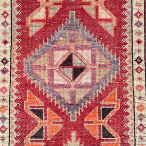 2&#39;7&quot; x 13&#39; ft, Red herki runner 3x13, Vibrant red turkish runner 3x13 vintage, Afghan runner rug, Persian 3x13 antique runner, Hallway rug