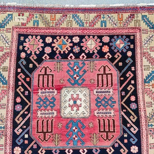 Kazak rug Antique Rare pattern, Caucasian rug, Azerbaijan rug, Navy Persian rug 4x8, Kurdish rug, Dark Heriz rug 4x8 vintage, Afghan rug