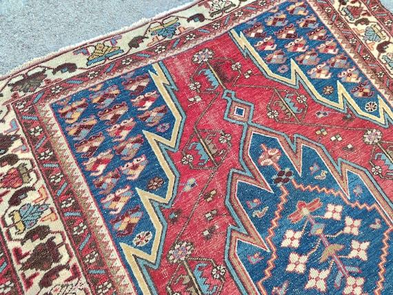 4x6 Turkish rug vibrant, Dark Persian rug 4x6, Heriz rug 4x6, Antique rug 4x6, Vintage rug 4x6, 4 by 6 rug, Navy rug, Bedroom rug 4x6