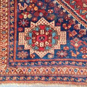 Antique Shiraz rug 5x7, Heriz rug Vintage 5x7, Wool Dark persian rug 5x7, Vibrant bold rug 5x7, Bedroom rug 5x7, Multi geometric rug