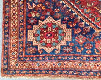 Antique Shiraz rug 5x7, Heriz rug Vintage 5x7, Wool Dark persian rug 5x7, Vibrant bold rug 5x7, Bedroom rug 5x7, Multi geometric rug