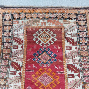 1920&#39;s Kazak rug antique, Turkish rug 4x8, Herki rug vintage 4x8, Large runner rug, Persian rug 4x8, Caucasian rug, Bedroom rug deep color