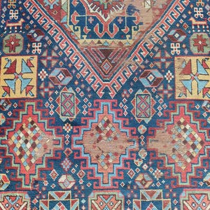 4x8 Antique Kazak rug, Azerbaijan rug Rare pattern, Caucasian rug, Navy Persian rug 4x8, Large runner rug 4 wide, Vintage 4x8 turkish rug