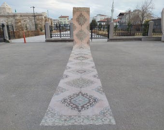 3x24 runner rug, Extra long runner for hallway, Stair rug runner, Wool Long runner turkish Vintage Oushak 24 feet, Tribal heriz runner rug
