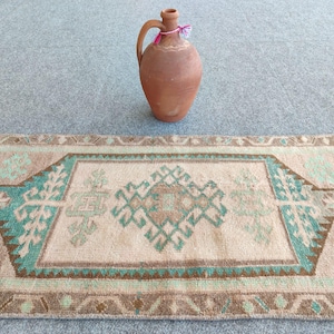 2x3 rug muted, Small persian rug 2x3, Small Antique rug 2x3, Turkish rug 2x3, Entry doormat rug 2x3, Vintage 2x3 oushak rug, Welcome rug