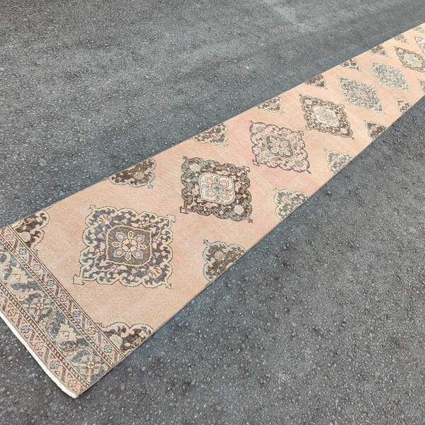 Alfombra de pasillo extralarga de 2x20, alfombra larga turca vintage para escaleras, alfombra de pasillo Oushak de 2x20, alfombra estrecha y larga para pasillo, alfombra larga y delgada de lana