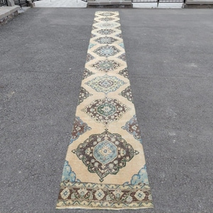 35' ft runner rug extra long, Stair rug runner, Runner rug 3x35 turkish, Hallway long runner neutral, Long Vintage runner oushak wool 3x35