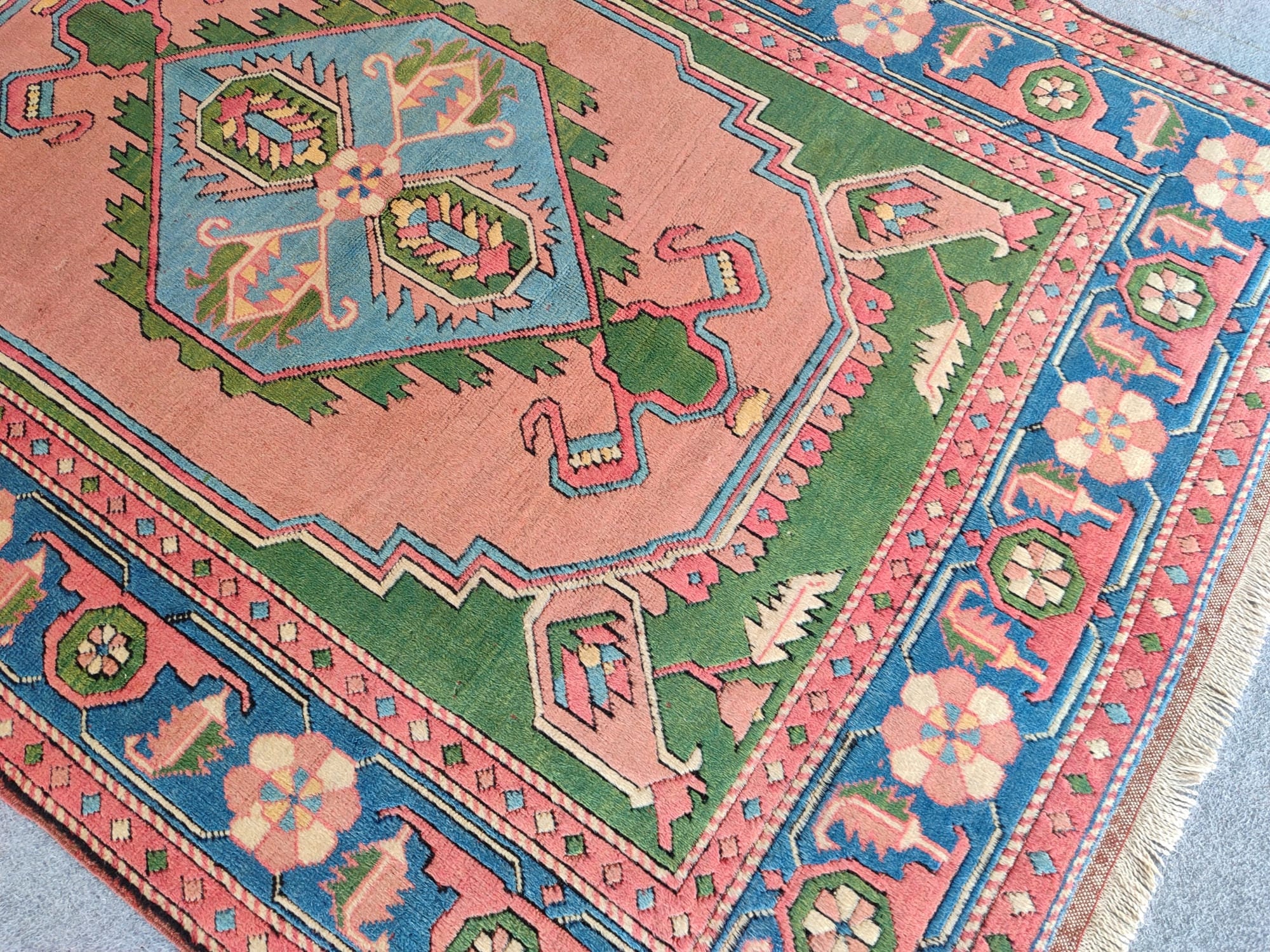 Green Rug 5x7 Turkish, Colorful 5x7 Vintage Rug, Oushak Rug 5x7