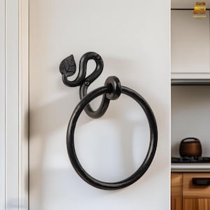 Leaf Design Iron Towel Ring: Blacksmith Made Bathroom Organizer