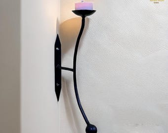 Handcrafted Wrought Iron Wall Candle Sconce Rustic Black Metal Holder Farmhouse Decor
