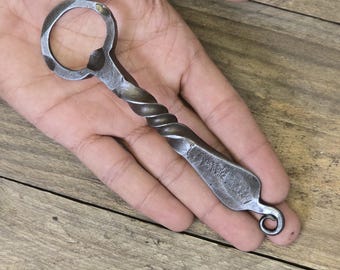 Hand Forged Iron Twisted Bottle Opener, 6th Wedding Anniversary Gift, Rustic Barware