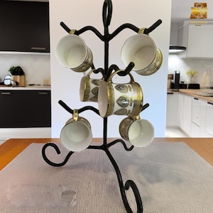 Hand Forged Coffee Mug Tree Holder, Metal Kitchen Mug Stand Organizer