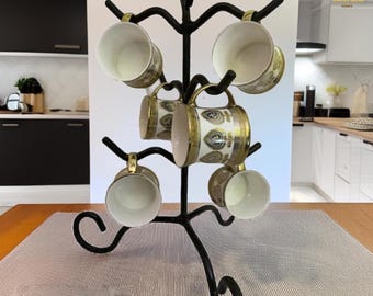 Wrought Iron Coffee Mug Holder Tree Stand, Mug Rack for Kitchen